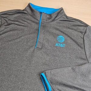 AT&T 1/4 Zip Pullover Mens XL Gray Blue Logo Quarter Zip Activewear